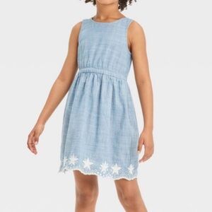 Cat & Jack Girls’ Sleeveless Denim Star Dress - Blue
